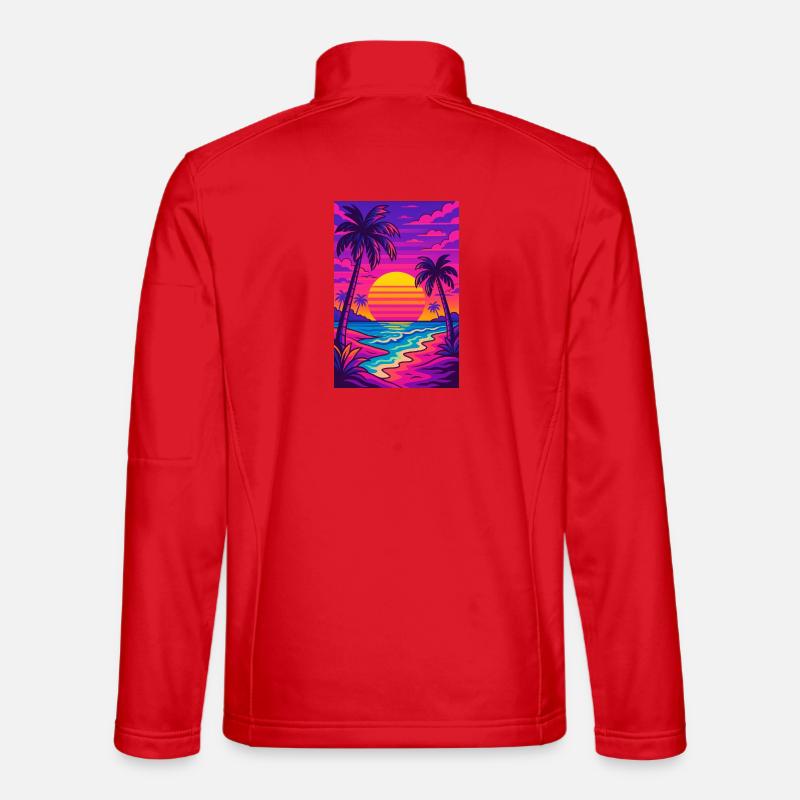 retro-80s-neon-beach-synthwave-art - Unisex Softshell Jacket - red