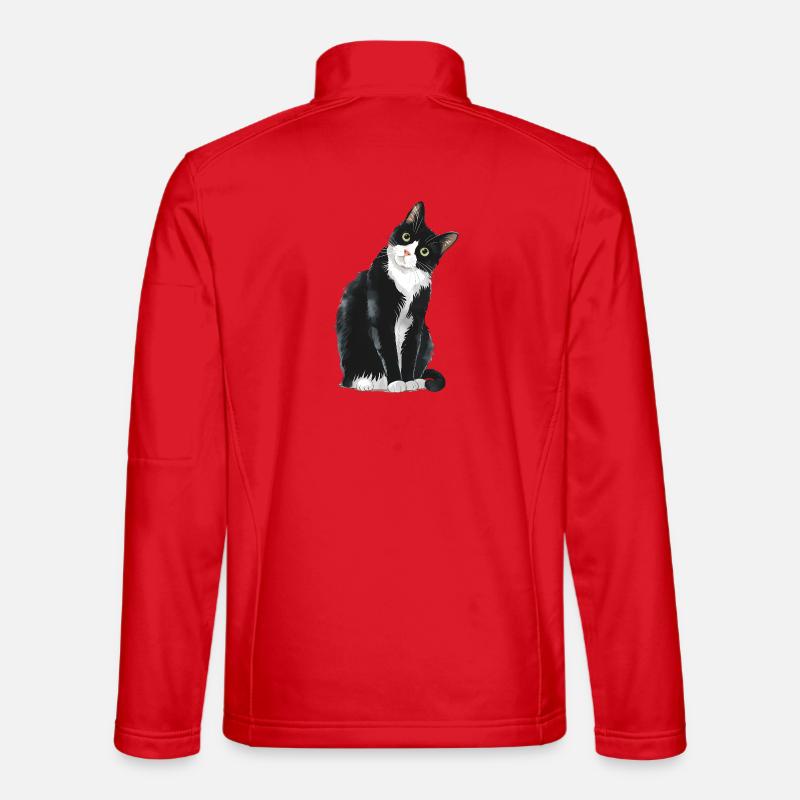 Schwarz-weiße Katze - Unisex Softshelljacke - Rot