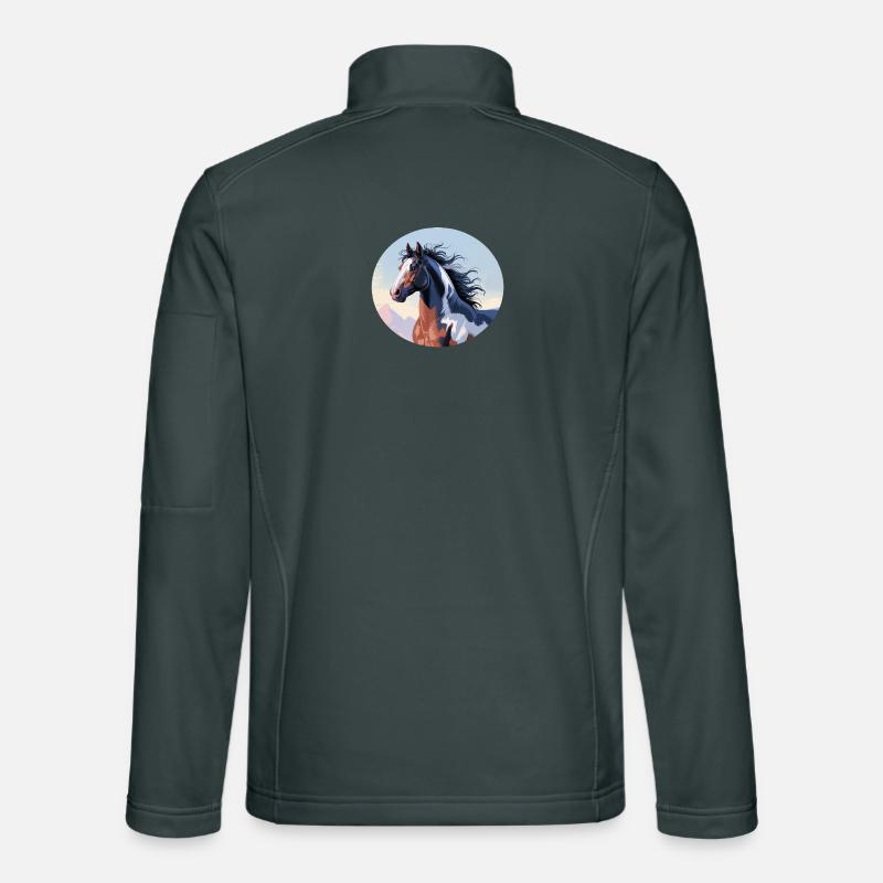 Tinker stallion galloping in mountain landscape Unisex Softshell Jacket