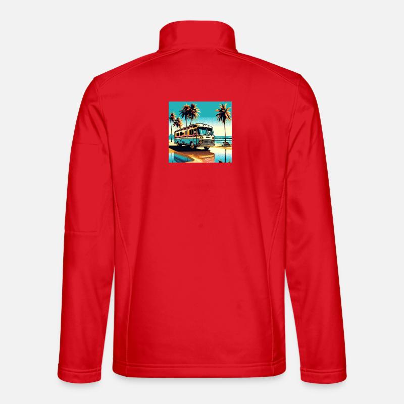 Retro camper on tropical beach - Unisex Softshell Jacket - red