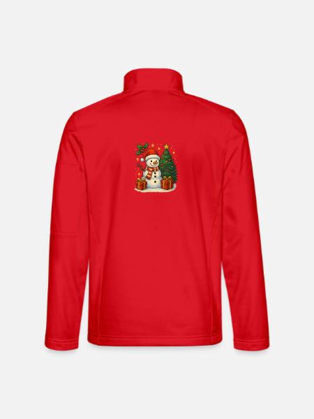 Weihnachtsschneemann mit Baum und Geschenken - Unisex Softshelljacke - Rot