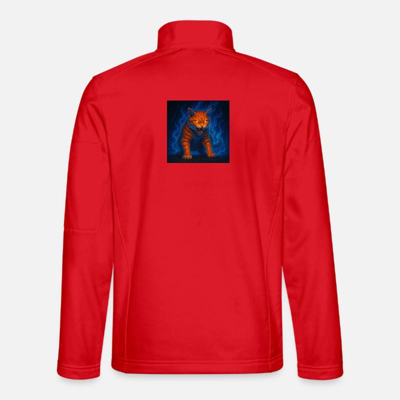 Flaming cat in blue flames - Unisex Softshell Jacket - red