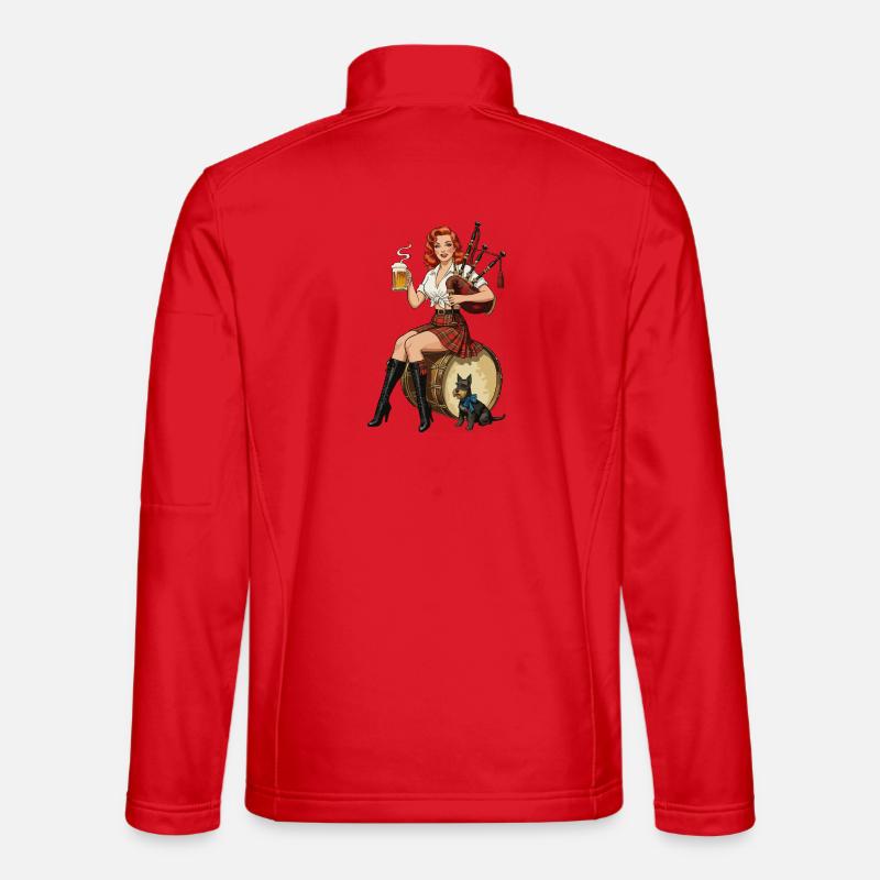 Scottish Kilt Pin-Up Beer and Pipes - Unisex Softshell Jacket - red