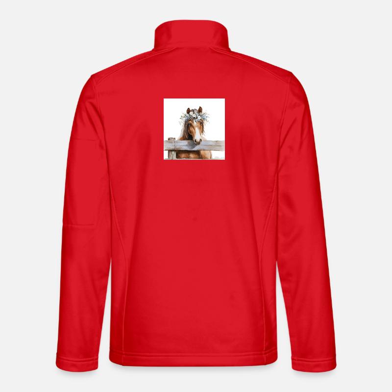 Blütengekrontes Pferd - Unisex Softshelljacke - Rot