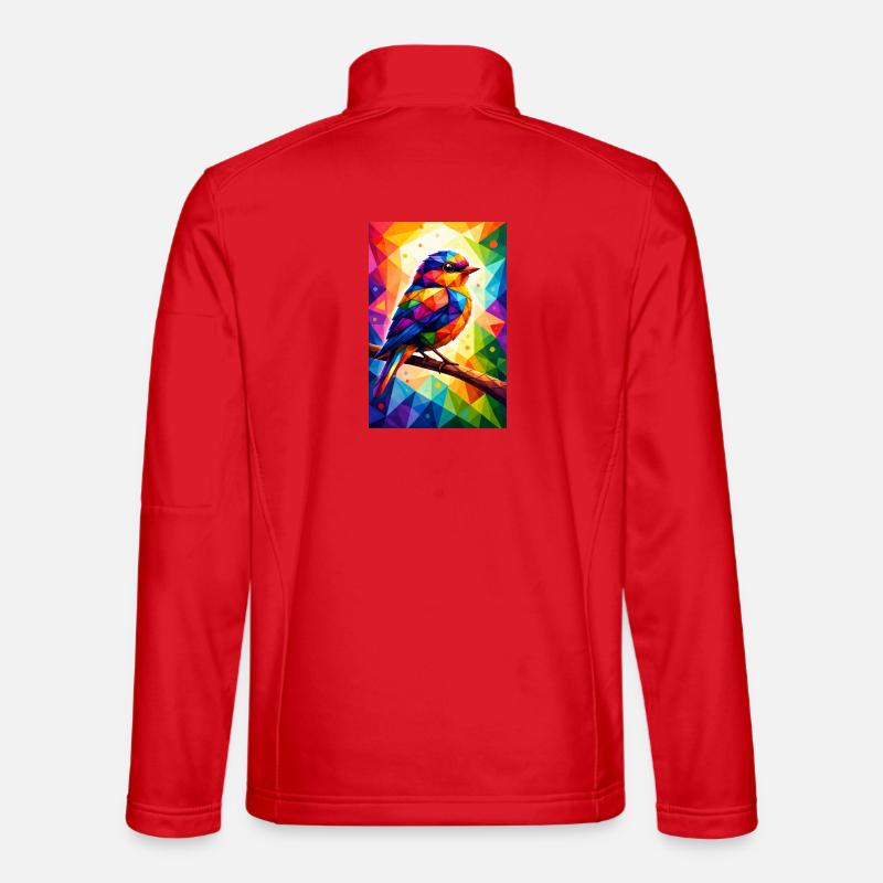 Farbenfroher Vogel im geometrischen Mosaik - Unisex Softshelljacke - Rot