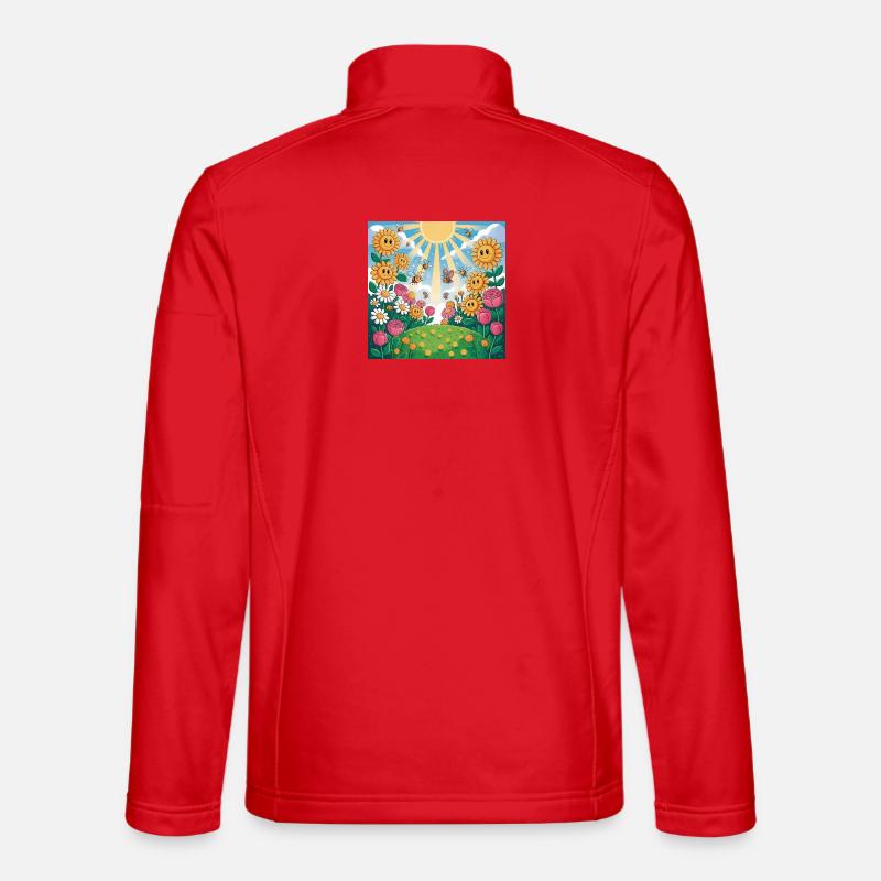 Sunny Flower Garden with Bees - Unisex Softshell Jacket - red
