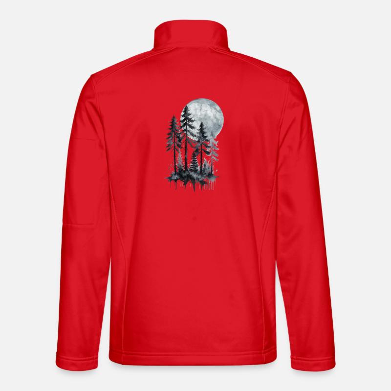 Mondschein Wald Aquarell Silhouette - Unisex Softshelljacke - Rot