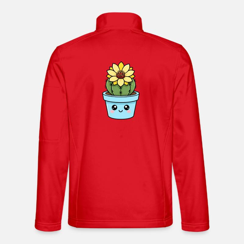 Kawaii Cactus in Bloom Pot - Unisex Softshell Jacket - red