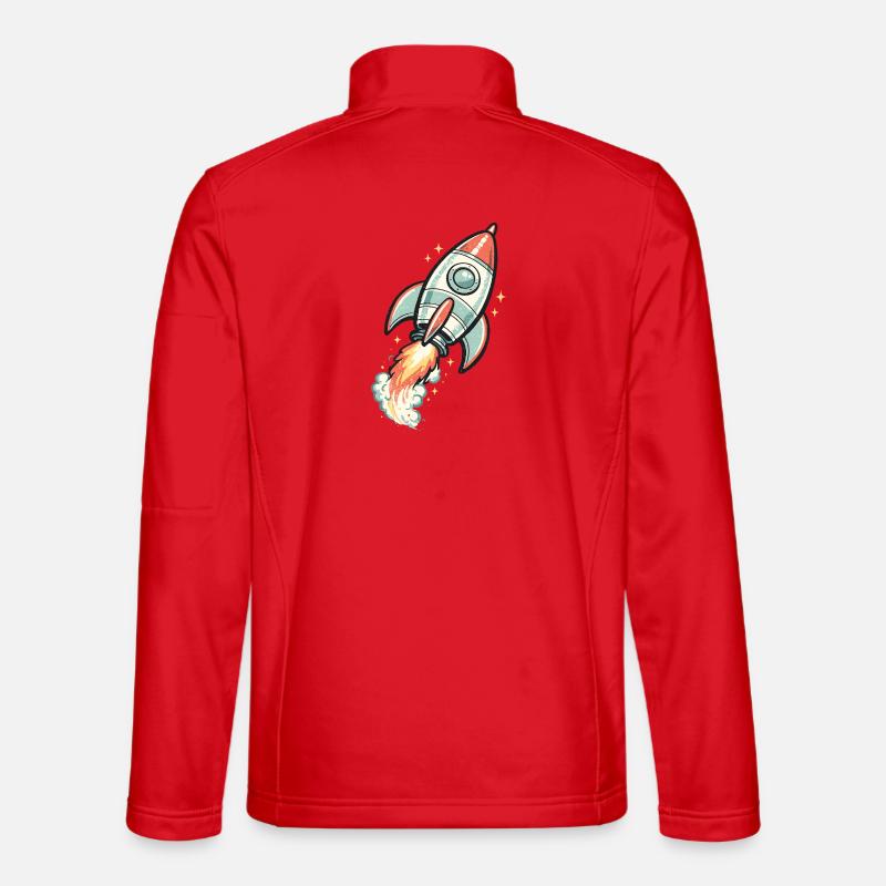 Retro Rocket in Space Neon - Unisex Softshell Jacket - red