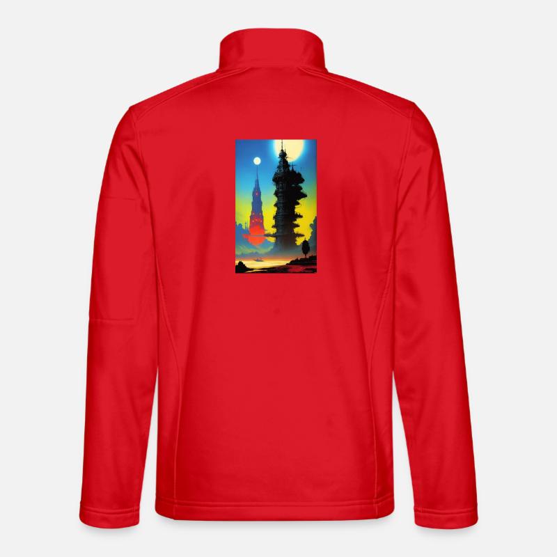 Futuristic skyline with moonlight - Unisex Softshell Jacket - red