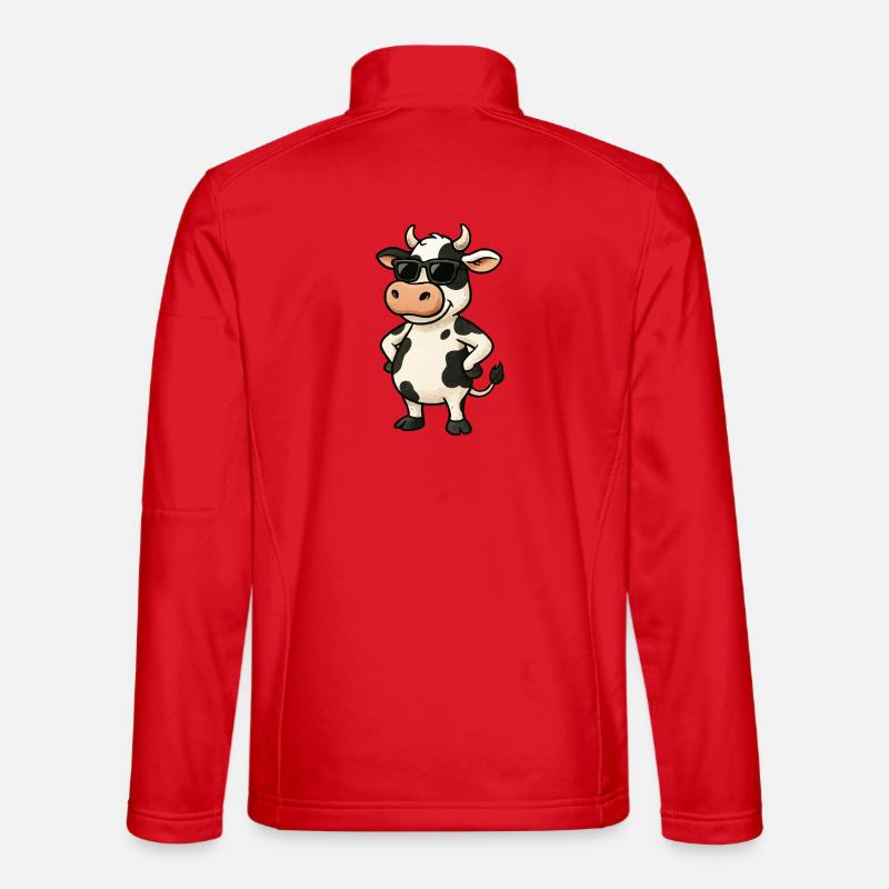 Cool ko-karikatur med solbriller - Unisex softshelljakke - rød