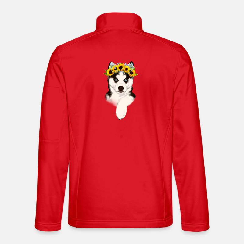 Husky with sunflower wreath - Unisex Softshell Jacket - red