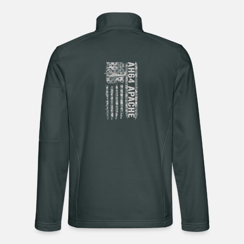 Hélicoptère AH-64 Apache avec drapeau américain Veste en tissu softshell Unisexe