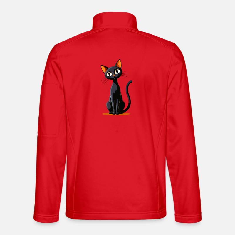 Black cat cartoon orange eyes - Unisex Softshell Jacket - red