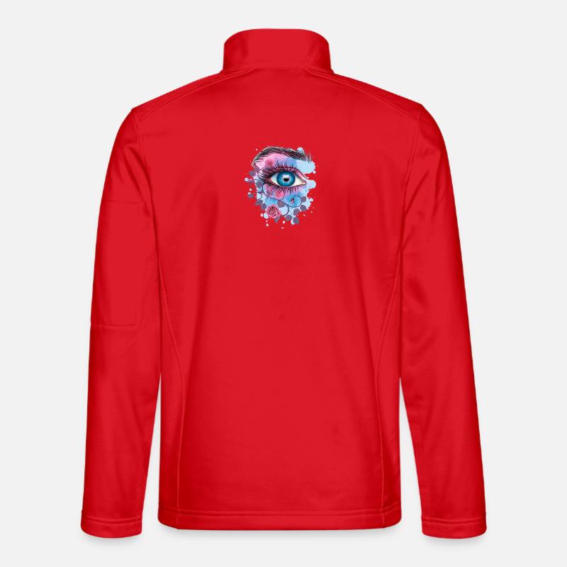 Blue Psychedelic Floral Eye - Unisex Softshell Jacket - red