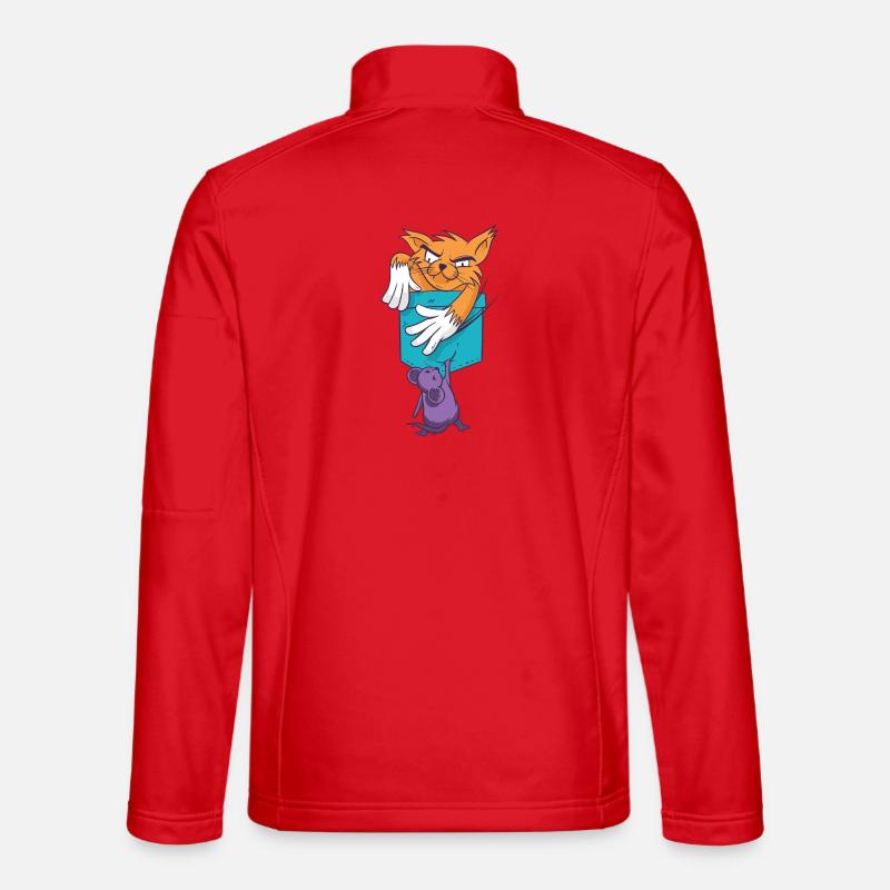 Playful Cat with Mouse Pattern - Unisex Softshell Jacket - red
