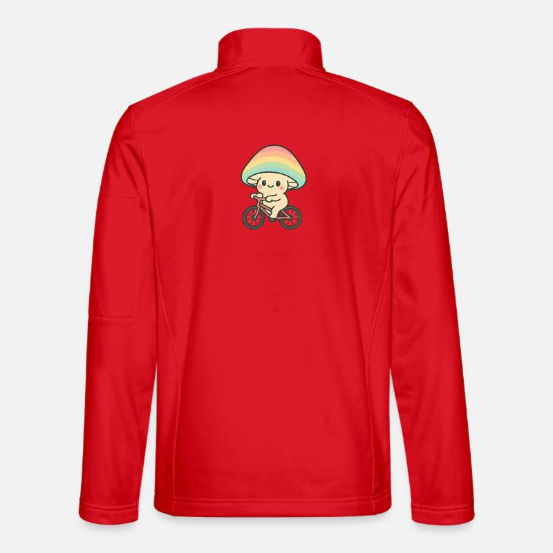 Verspielter Pilz-Radfahrer mit Regenbogen - Unisex Softshelljacke - Rot