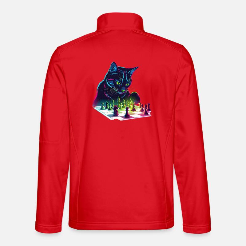Motif d'échecs chat noir néon Veste en tissu softshell Unisexe