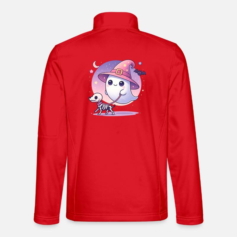Pinker Hexen‑Geist mit Skelett‑Hund – Halloween - Unisex Softshelljacke - Rot