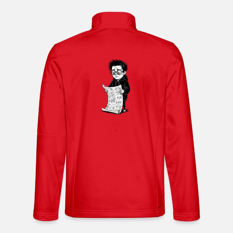 Sad boy reading black newspaperwhite - Unisex Softshell Jacket - red