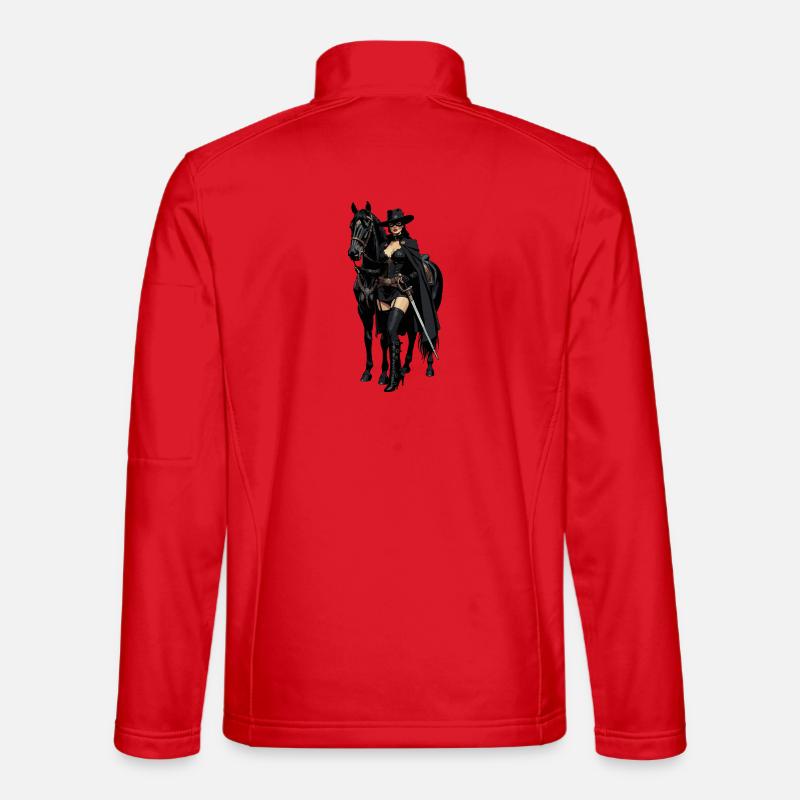 Zorro-Frau mit schwarzem Pferd 2 - Unisex Softshelljacke - Rot