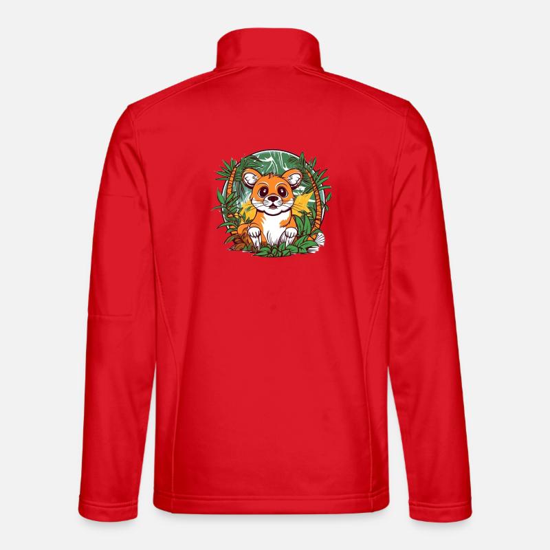 Cute Jungle Kitten Illustration - Unisex Softshell Jacket - red