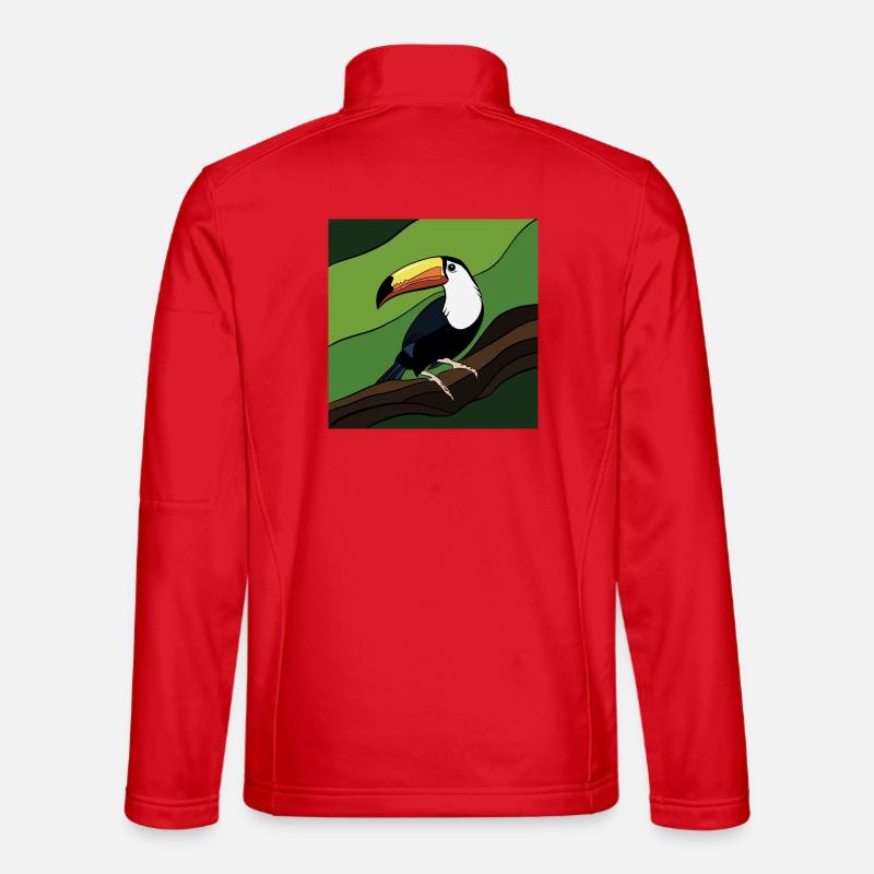 Bird with colored beak on leaf branch Unisex Softshell Jacket