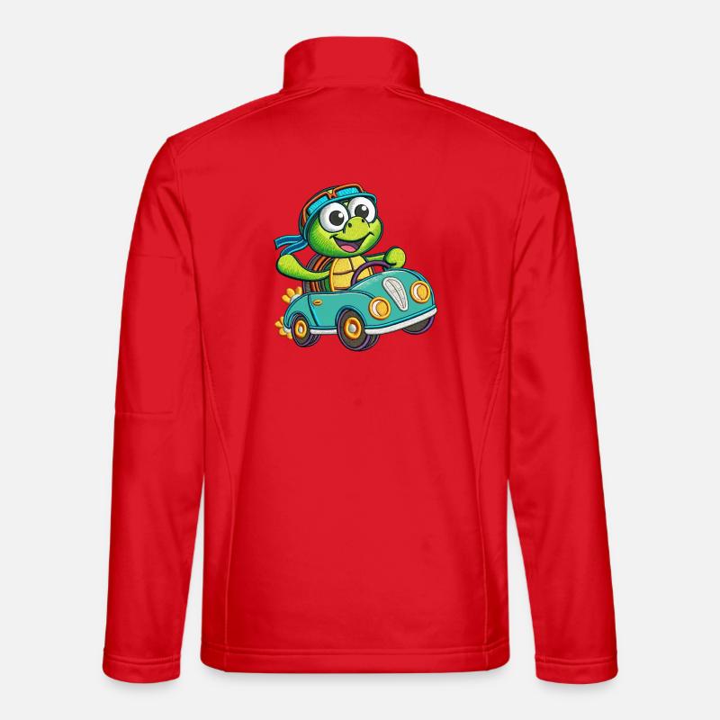 Adventurous Turtle Driving Car - Unisex Softshell Jacket - red