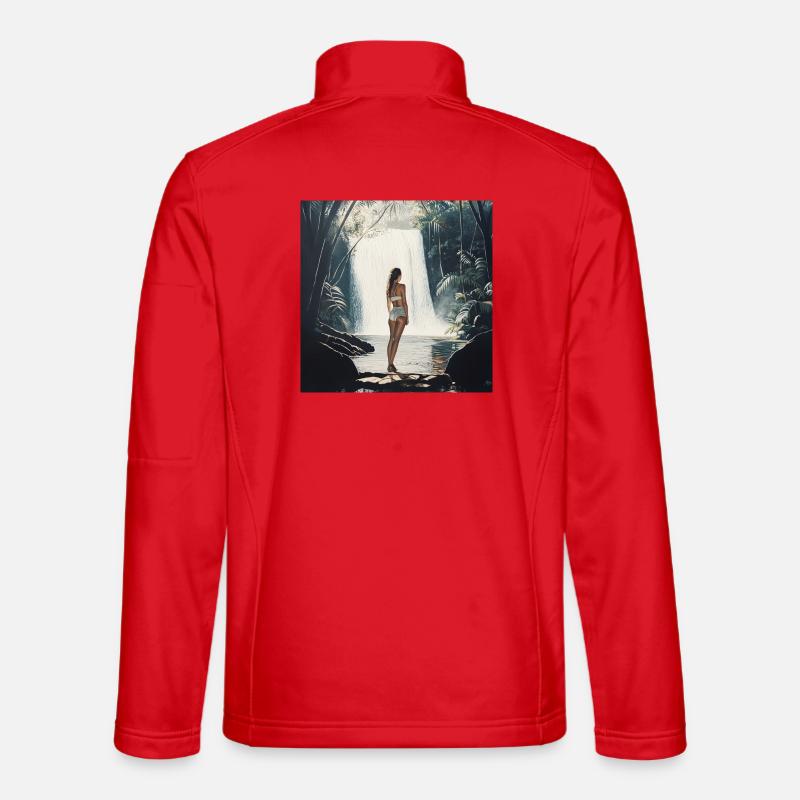 Reizende Frau am Wasserfall - Unisex Softshelljacke - Rot