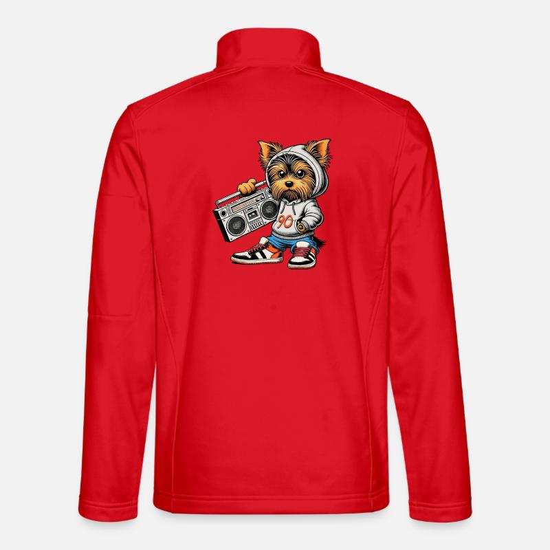 Ein cooler Yorkie Yorkshire Terrier mit einem 90er - Unisex Softshelljacke - Rot