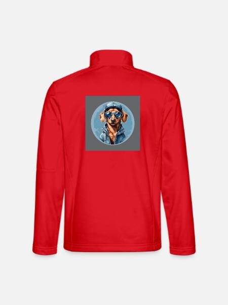 Dackel Dachshund mit Sonnenbrille und Hoodie - Unisex Softshelljacke - Rot