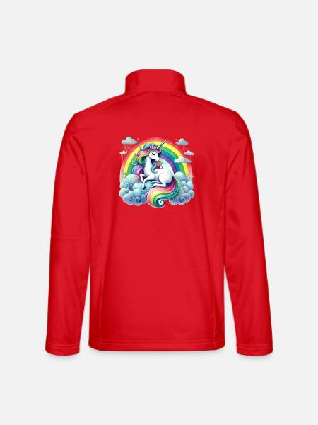 Regenbogen-Einhorn auf Wolken - Unisex Softshelljacke - Rot