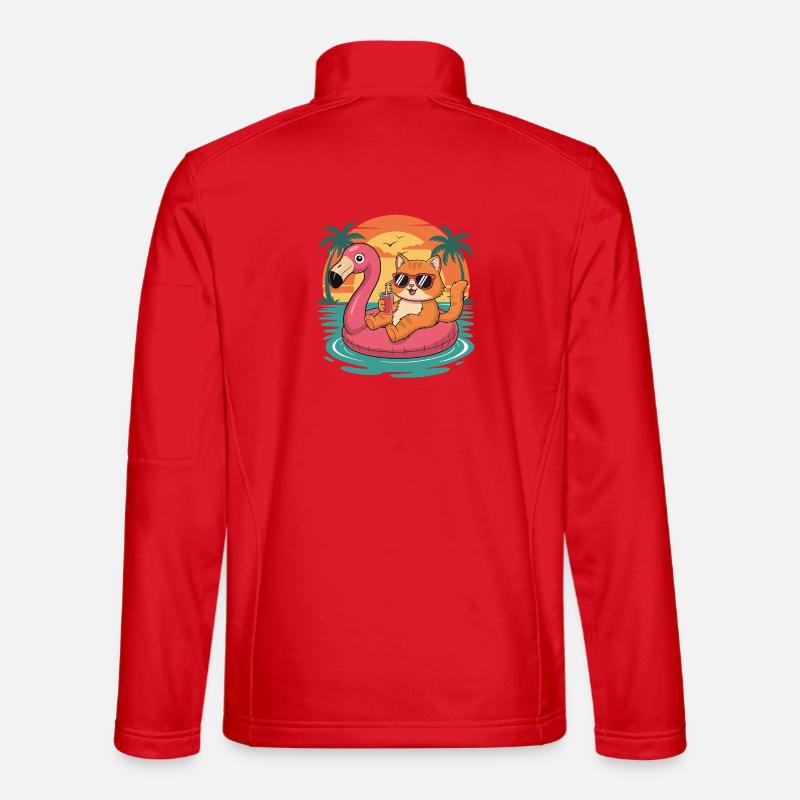 Lustiger tropischer Sommer-Flamingo-Float - Unisex Softshelljacke - Rot