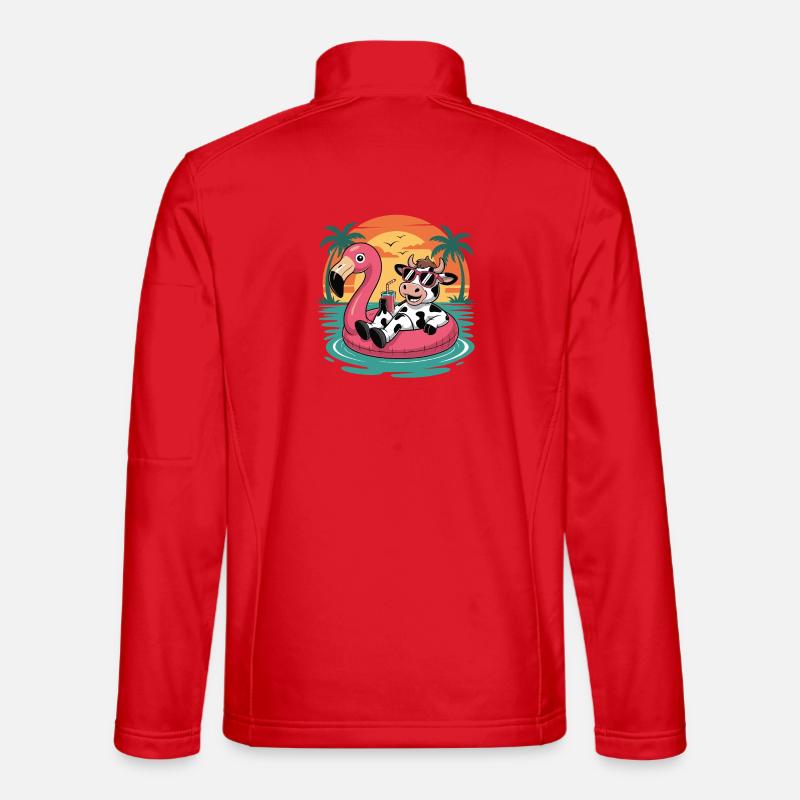 Funny Cow Tropical Summer Flamingo Float - Unisex Softshell Jacket - red