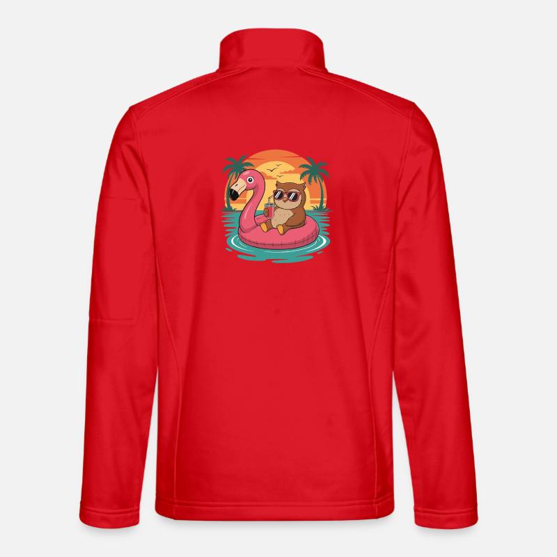 Lustiger Eulen-Tropensommer-Flamingo-Float - Unisex Softshelljacke - Rot