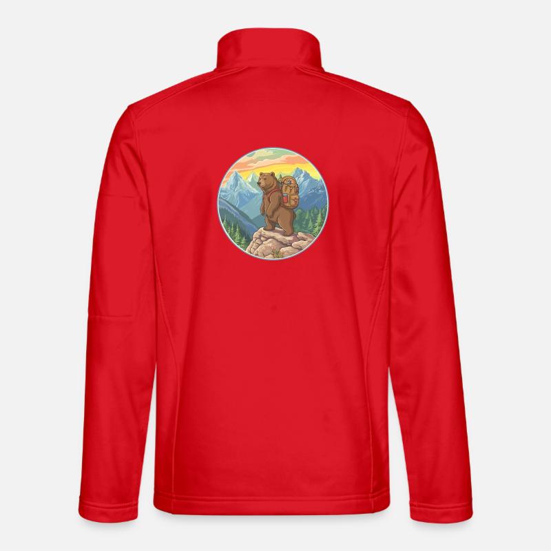 Cute Bear Hiking Camping Mountain Adventure - Unisex Softshell Jacket - red