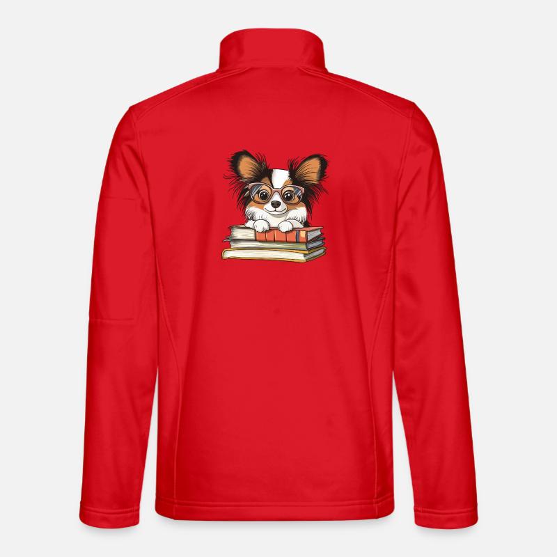 Süßes Papillon-Hundelesebuch mit Brille - Unisex Softshelljacke - Rot