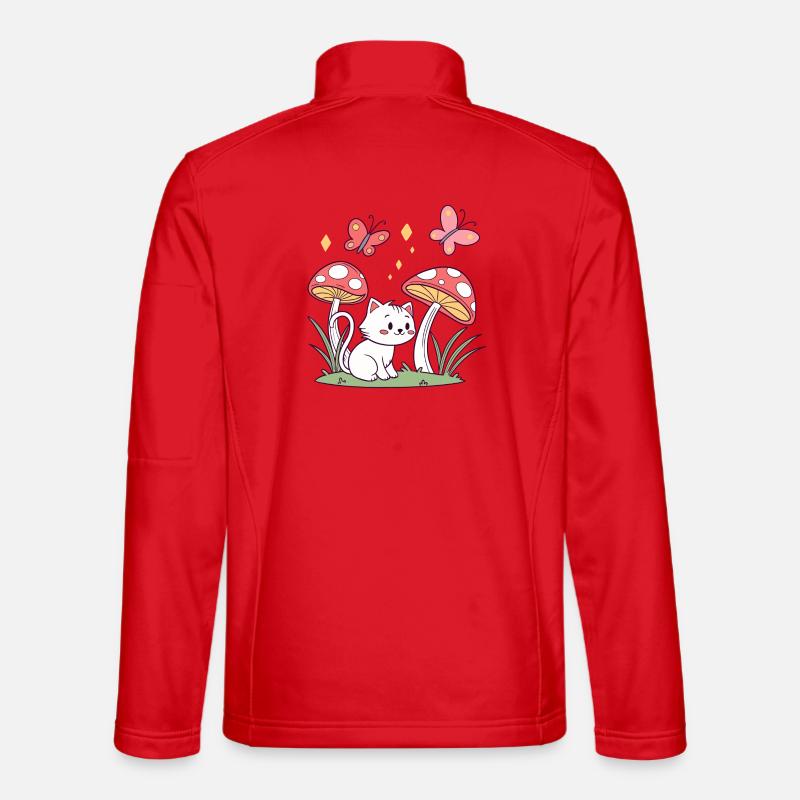 Mushroom Cat Whimsy - Unisex Softshell Jacket - red