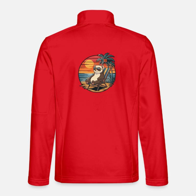 Furet drôle sur la plage pendant le coucher de soleil des vacances d’été Veste en tissu softshell Unisexe