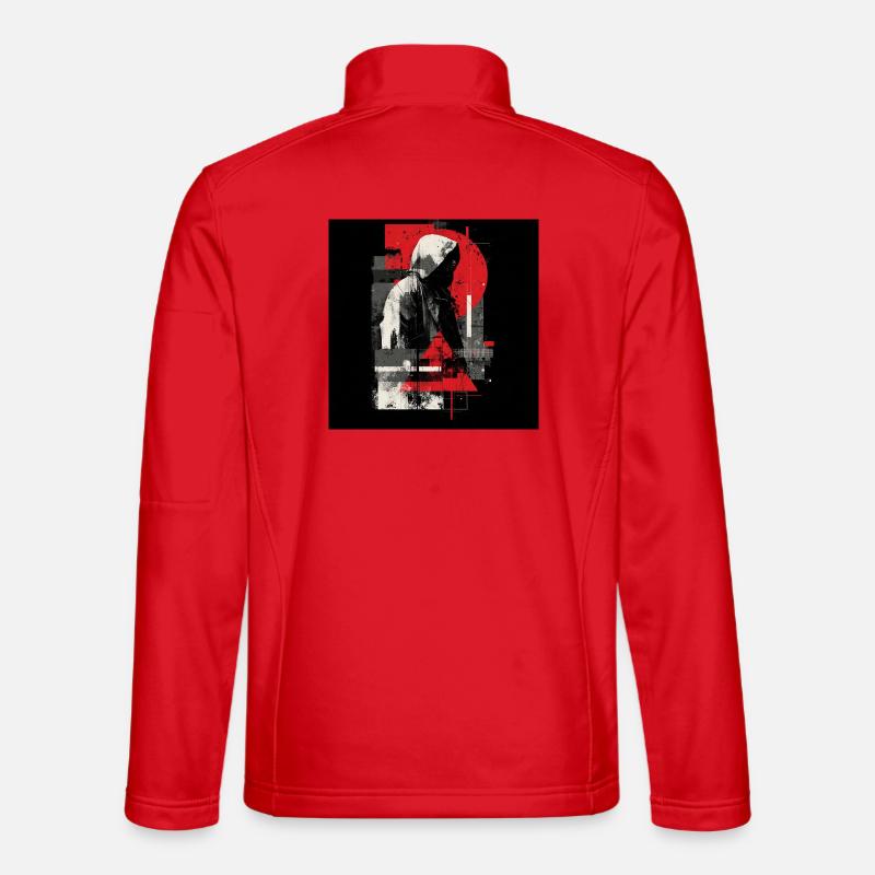 Hooded Mirage: Red-Gray Geometry - Unisex Softshell Jacket - red