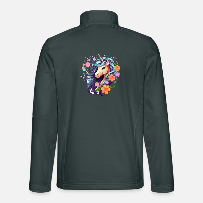 Licorne bleue avec couronne florale Veste en tissu softshell Unisexe