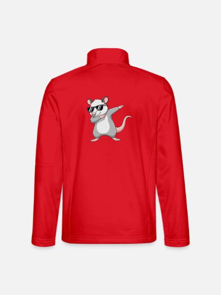 Cool Dabbing Opossum Sunglasses Cartoon Art - Unisex Softshell Jacket - red