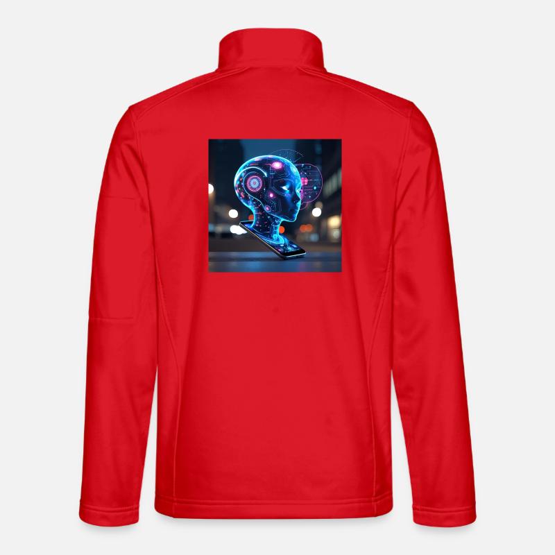 Neon Holographic AI Portrait Unisex Softshell Jacket