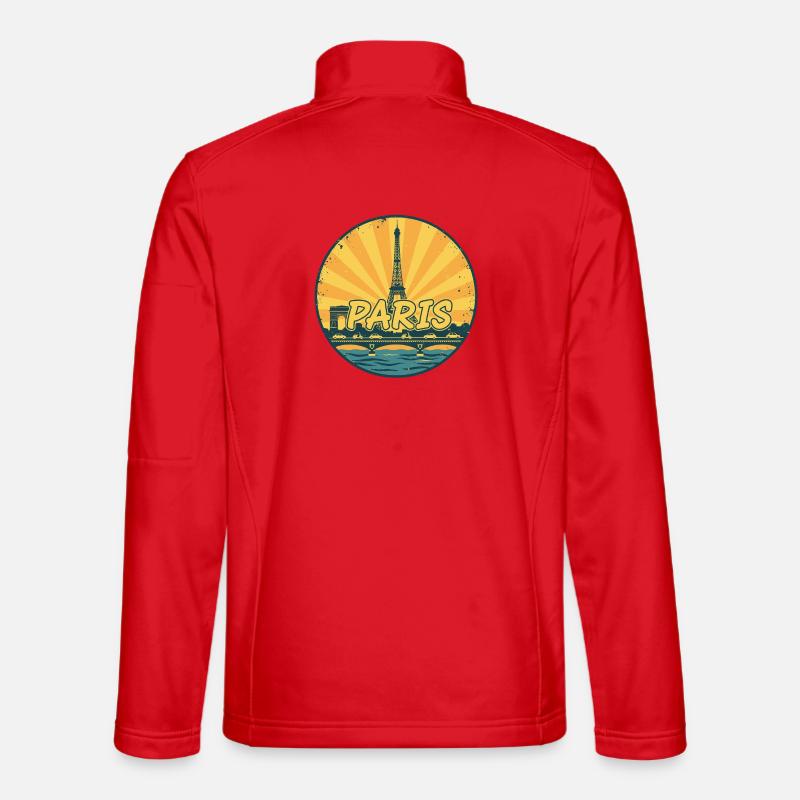 Paris City Skyline Eiffelturm Retro Sonnenuntergangsabzeichen - Unisex Softshelljacke - Rot
