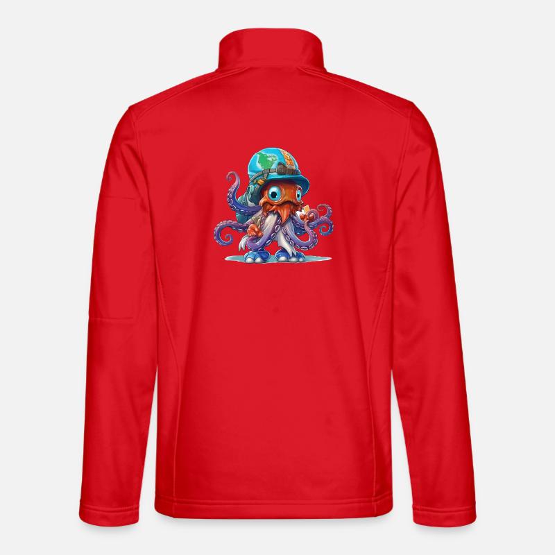 Oktopus Entdecker mit Weltkartenhelm - Unisex Softshelljacke - Rot