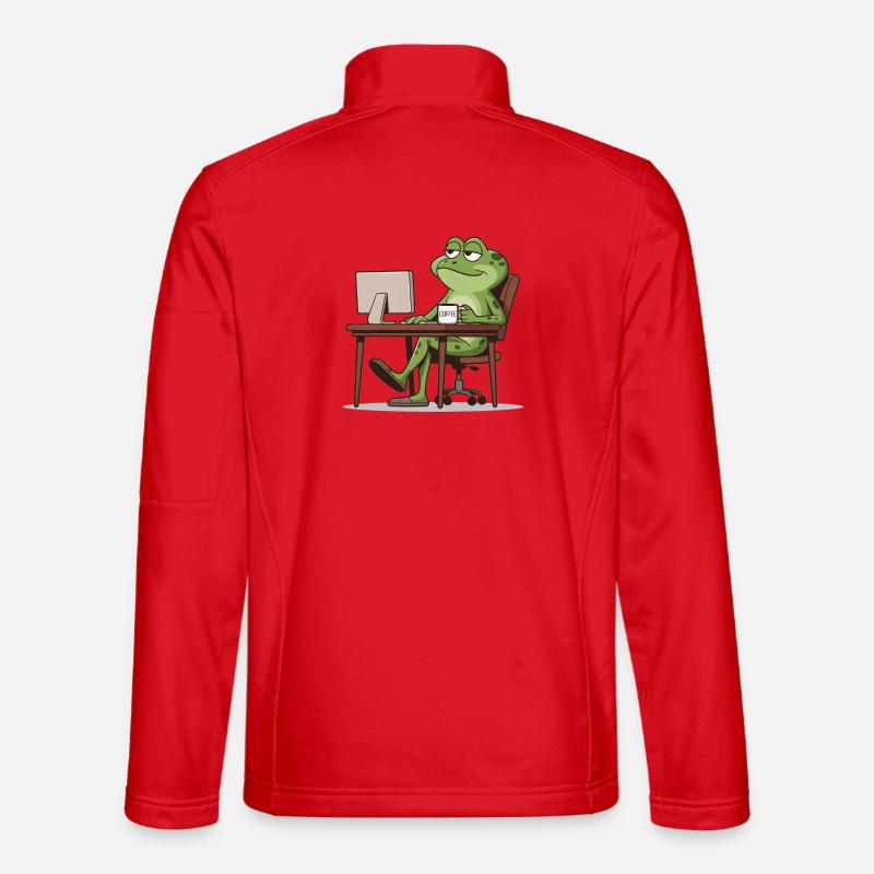 Frog office with coffee - Unisex Softshell Jacket - red
