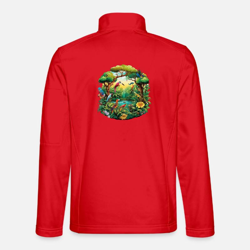 Vibrant Jungle Bird Parade - Unisex Softshell Jacket - red