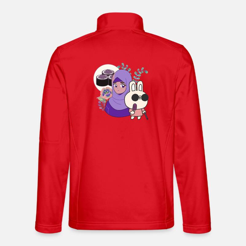 Kawaii Sushi & Bunny with Walking Cane - Unisex Softshell Jacket - red