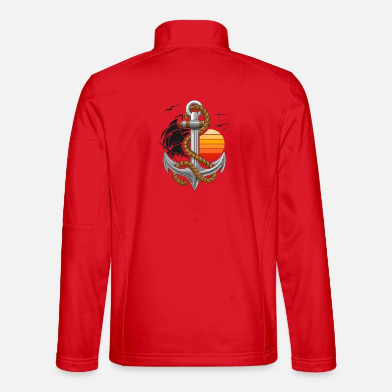 Nautical Anchor with Ship and Sunset Unisex Softshell Jacket