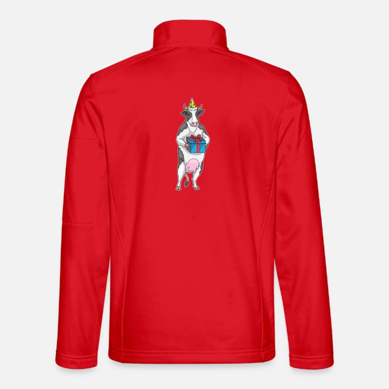 Cow Birthday Party Hat - Unisex Softshell Jacket - red